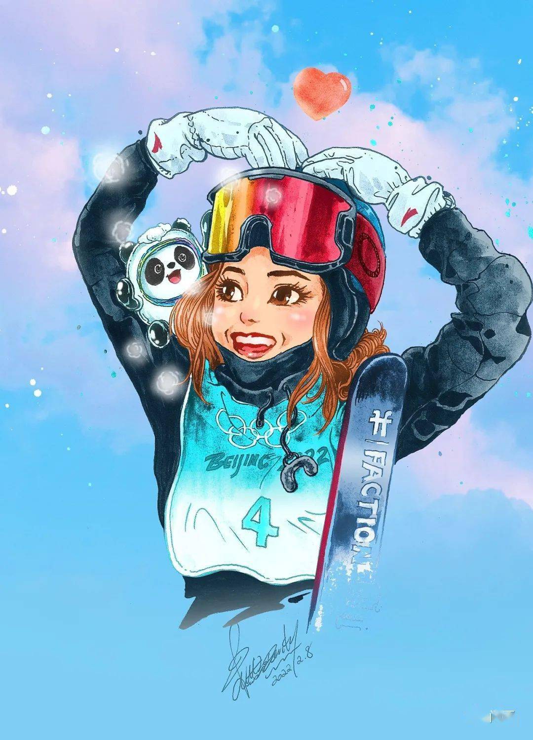 谷爱凌滑雪动作手绘图片