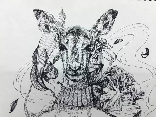 黑白针管笔手绘插画