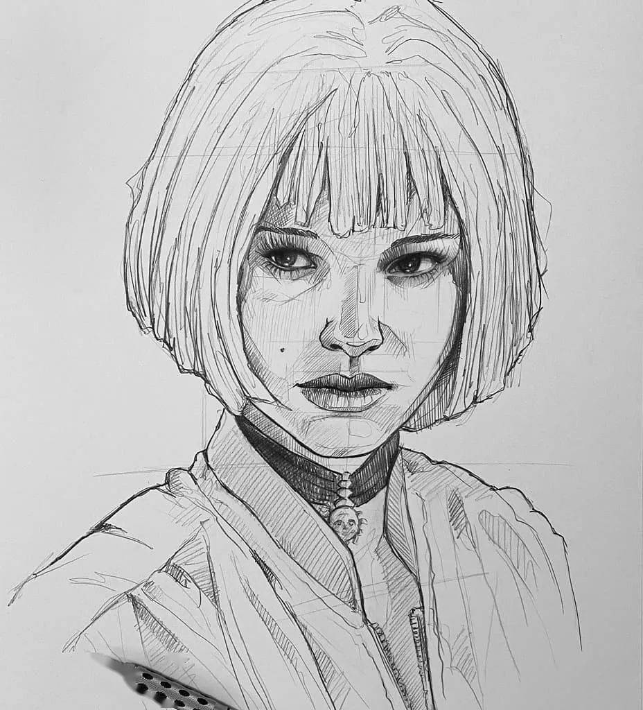 自动铅笔画的人物肖像和动物素描精彩干净