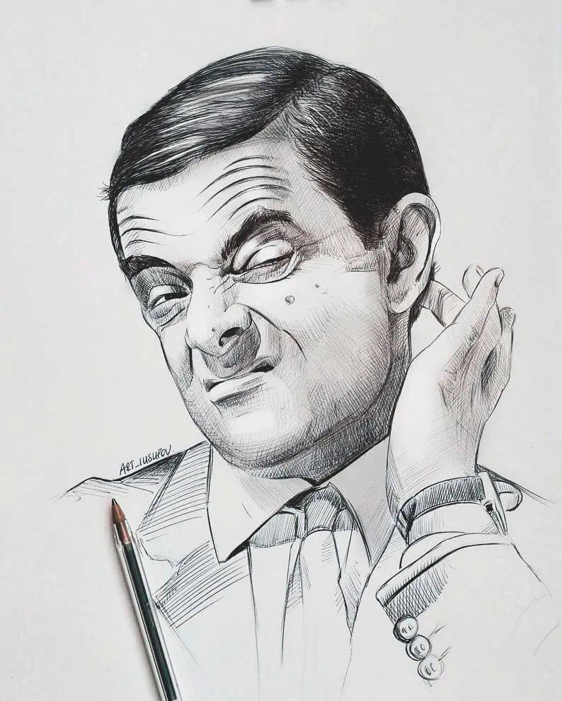 自动铅笔画的人物肖像和动物素描精彩干净