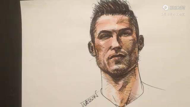 钢笔画人像速写加上马克笔上色有效果c罗ronaldo