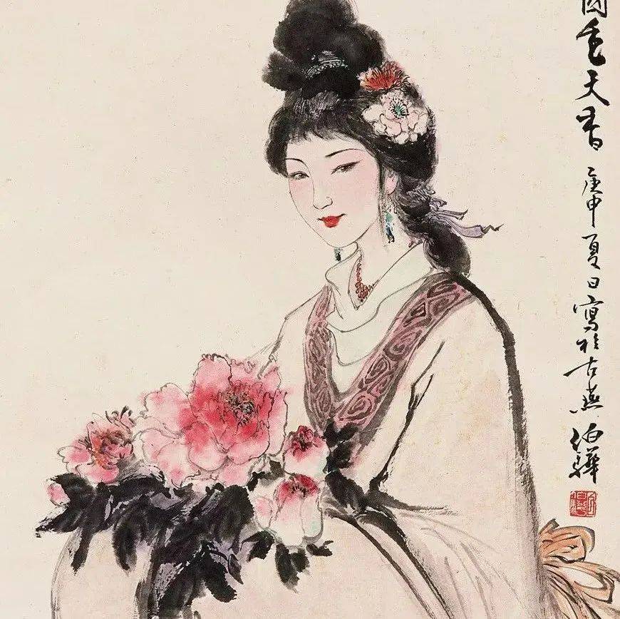 F21795 中国美術 白伯 (白伯) 美人画 人物画 掛軸 紙本 彩色 工芸