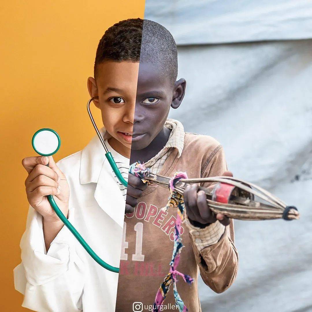 他把2张照片p在一起拼出了大家无法想象的平行世界