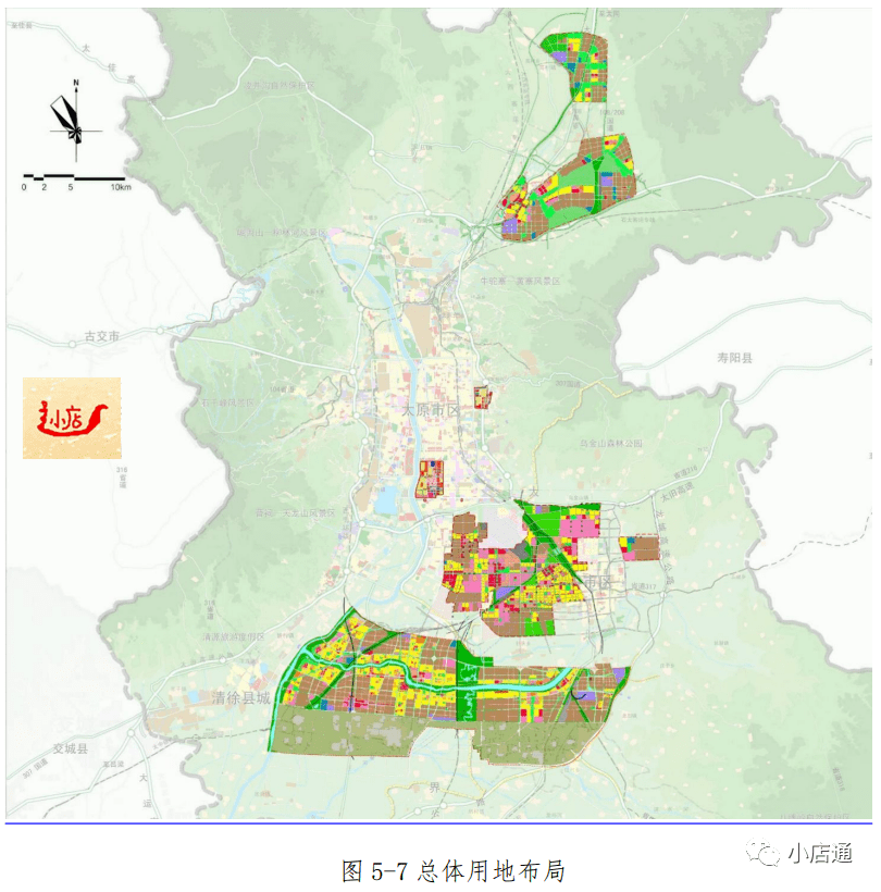 中部核心區東部為晉中市轄區,大西鐵路線以北為晉中大學城和大量農 林