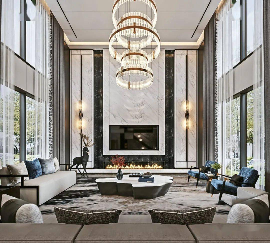 别墅中空客厅背景墙怎么设计99的人选择大理石