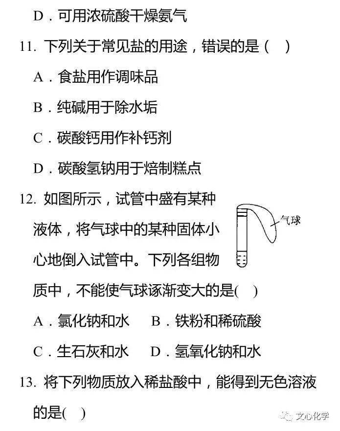 中考化学酸碱盐综合测试题答案