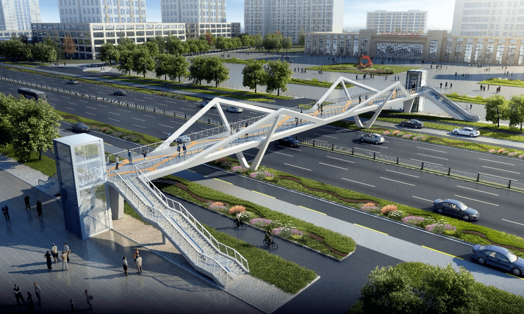 高品质建筑设计西咸能源金贸区人行天桥设计出炉