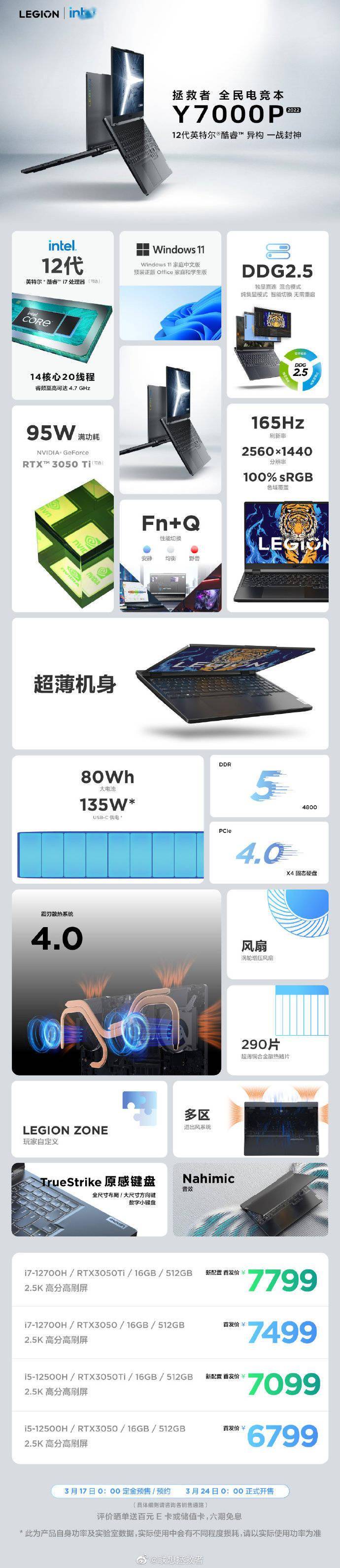 杜比|联想拯救者 Y9000P / Y7000P 2022 游戏本新配置上架，7099 元起