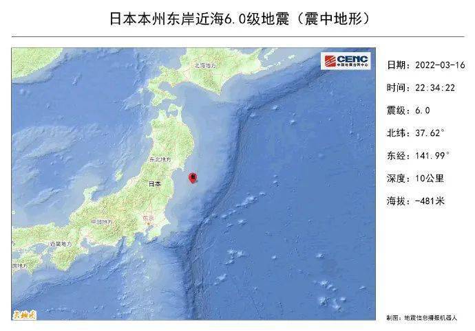 日本本州东部附近海域发生6.0级地震 暂无重大伤亡报告