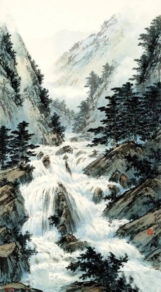 他笔下的江水穿山破壁如瀑悬空绝美