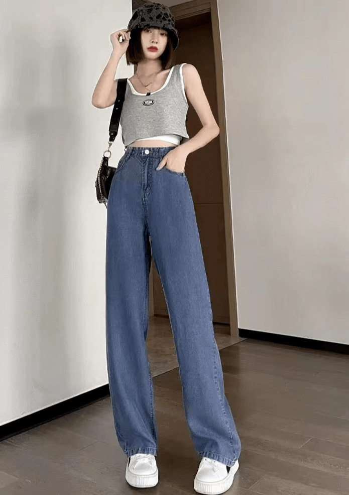 面料今夏流行“天丝牛仔拖地裤”，比裙子还要凉快，怎么穿搭都好看！