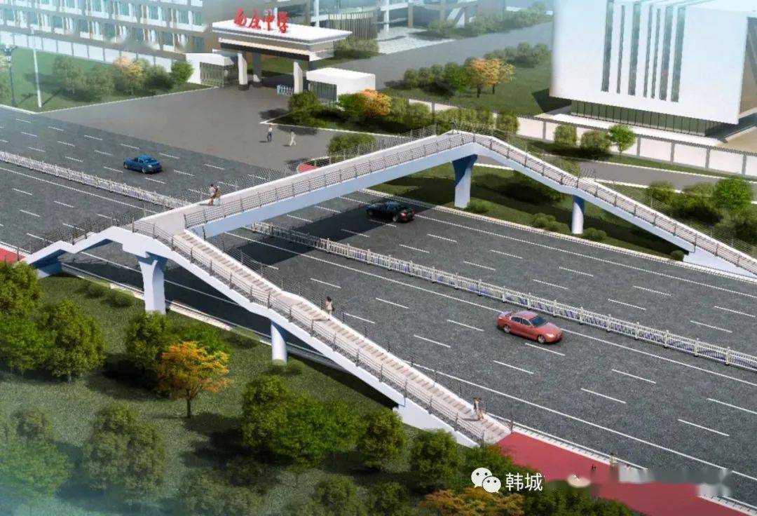 韩城西庄中学人行天桥钢箱梁吊装作业通告