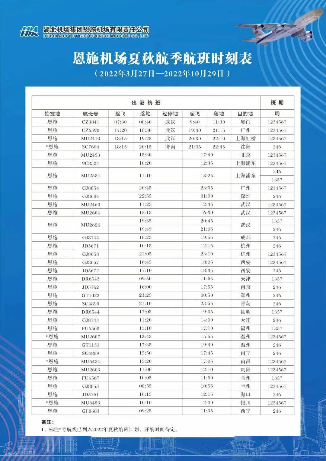 恩施可直飞广州,温州,济南,南昌,南京,海口等!