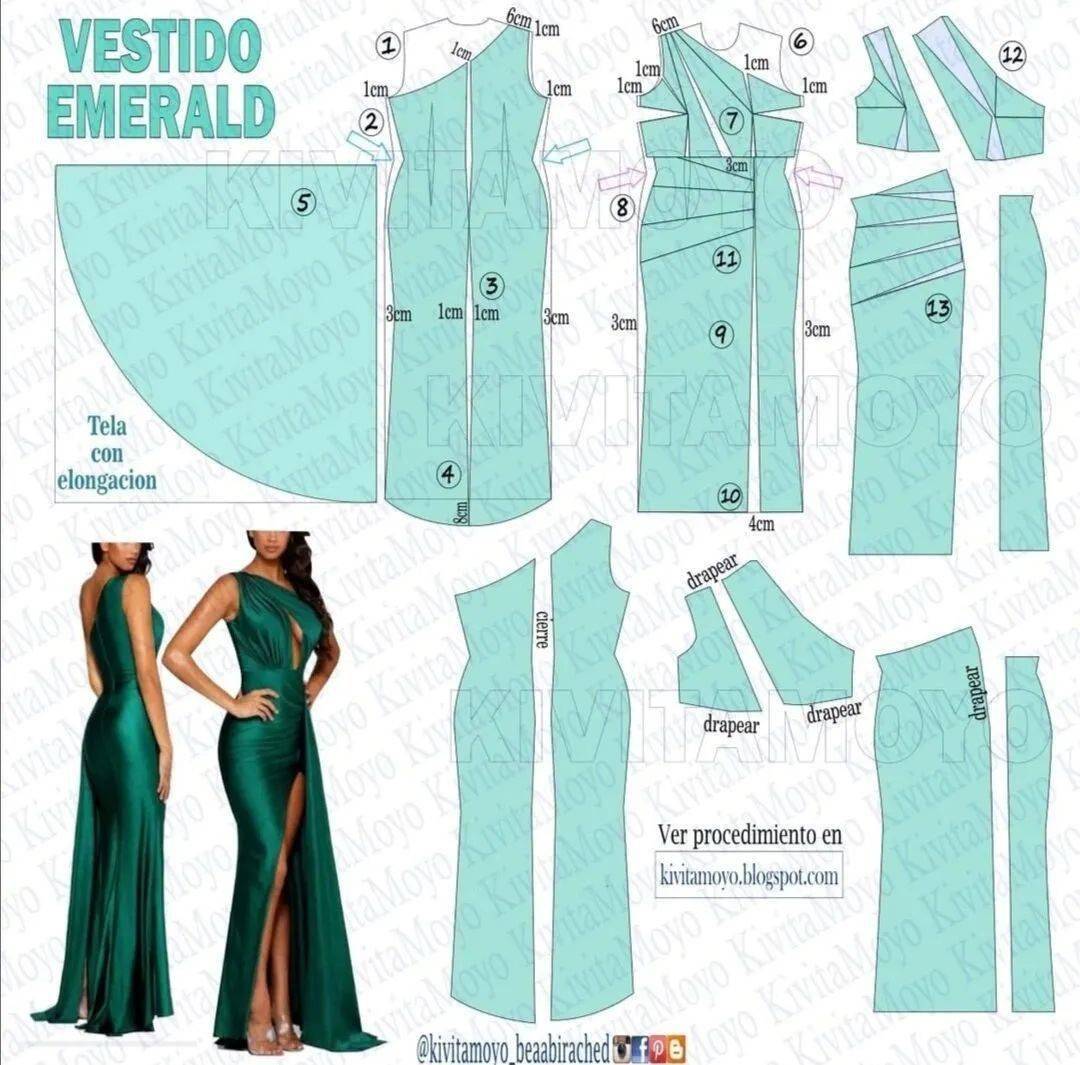 【服装设计图——时装制版】欧美礼服裙的款式图与裁剪图