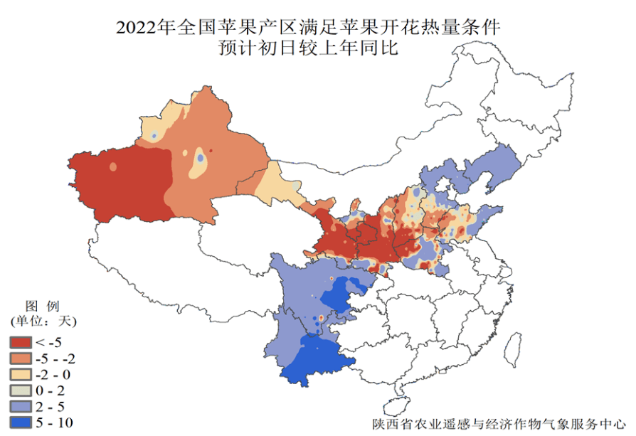 2022年我国中西部苹果花期提前大部花期冻害风险偏低