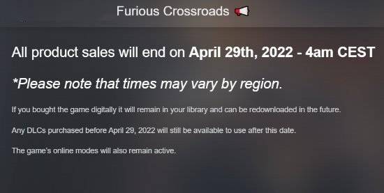万代南梦宫宣布《玩命关头：十字路口》 4月29日停售！