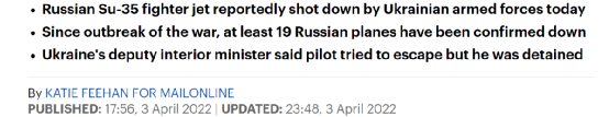 “俄罗斯遭受了价值 5000 万美元的损失！”乌克兰称击落一架苏-35