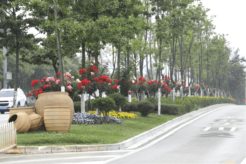 造景,对北京路,龙泉路,沣源路,穿金路等62个中央绿化带端头进行打造