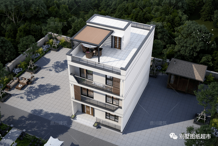 8米面宽三层现代风别墅平顶设计经济又好看简约大气造价不高