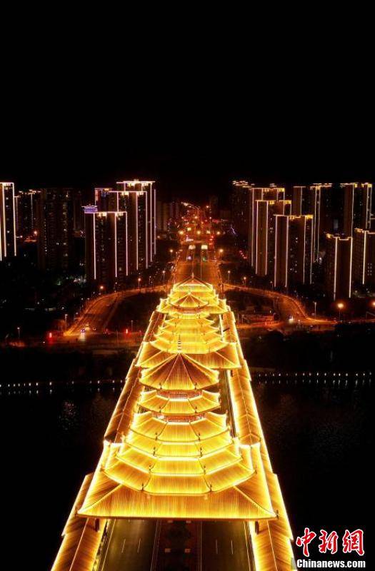 航拍广西柳州首座公轨两用大桥夜景