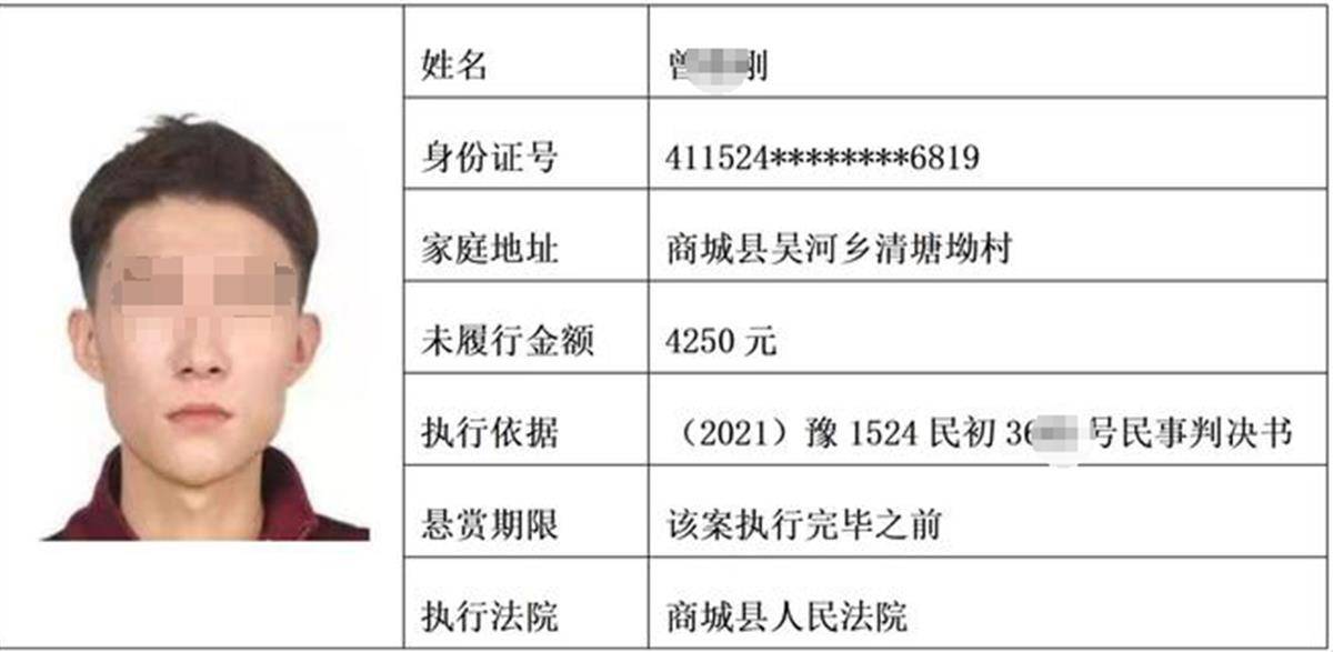 法院悬赏500元寻找"信阳第一富二代",只因其拖欠4250元_曾某_曾小刚