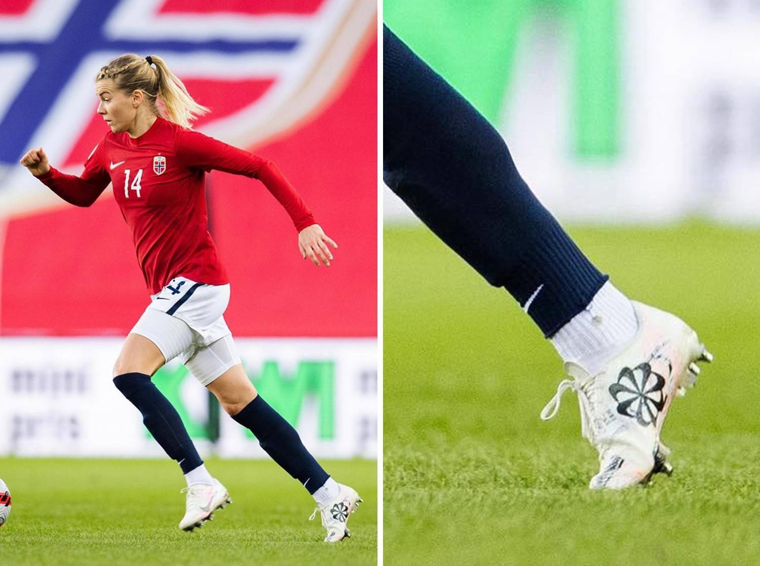 不过和她在为耐克拍摄新战靴的宣传广告不同的是,这位挪威女足球星在