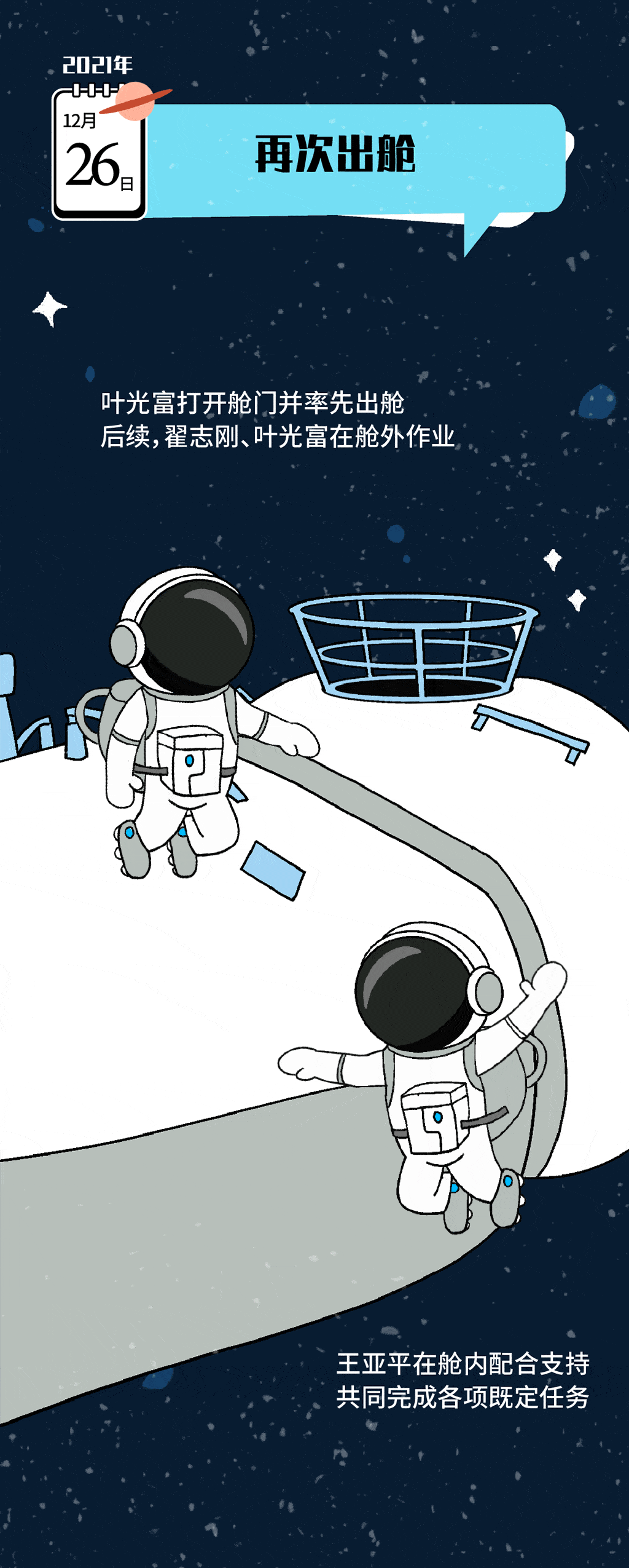 互动漫画丨神舟十三号"出差三人组"的太空日记_神十三航天员重返地球