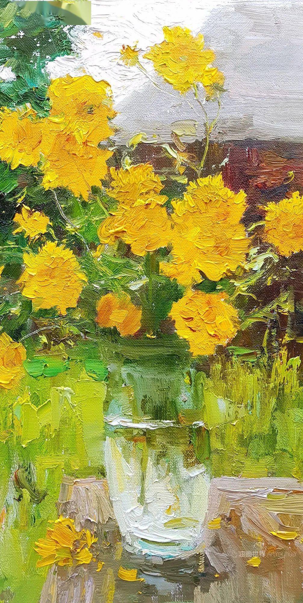 吉尔吉斯斯坦画家美妙笔触下的花卉油画明亮生动