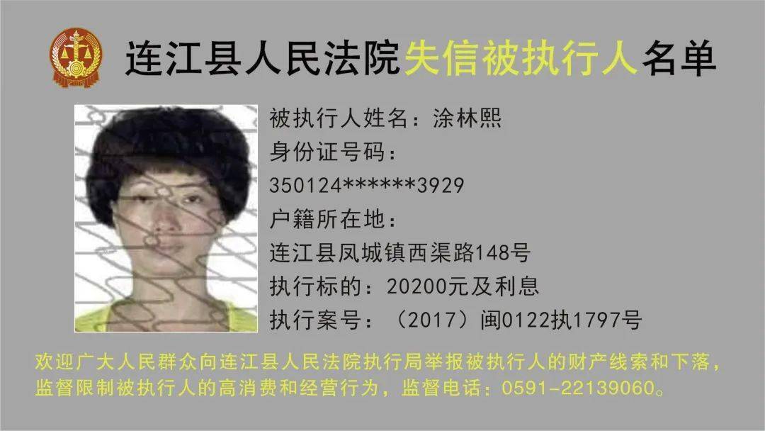 连江这17名失信人员!_名单_信息_陈成志