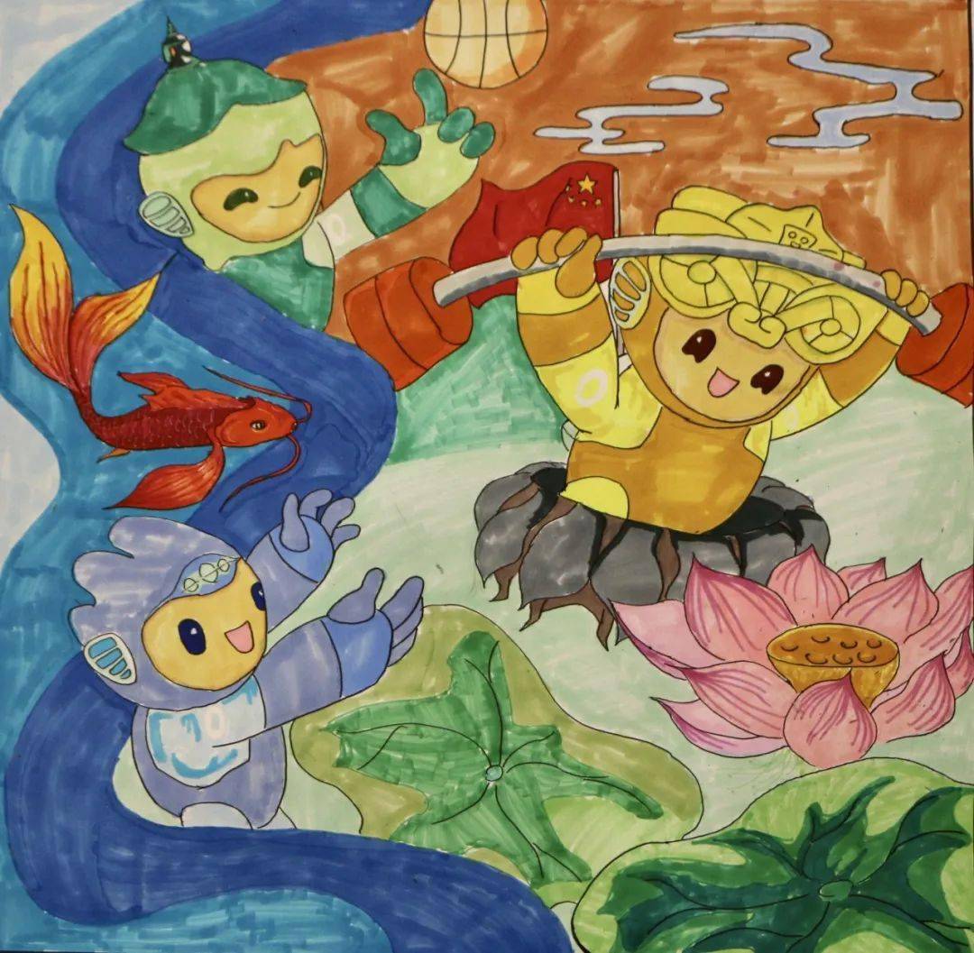 颜如玉《共"桐"迎亚运》713班夏瑜璐,沈徐菲《活力亚运》714班胡美婷