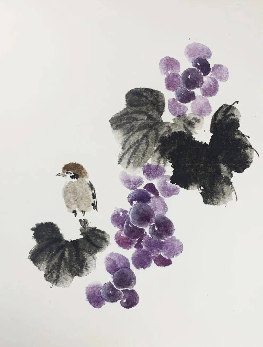 国画教程:写意《露凉珠圆枝头挂》画法!_葡萄_书画_墨香