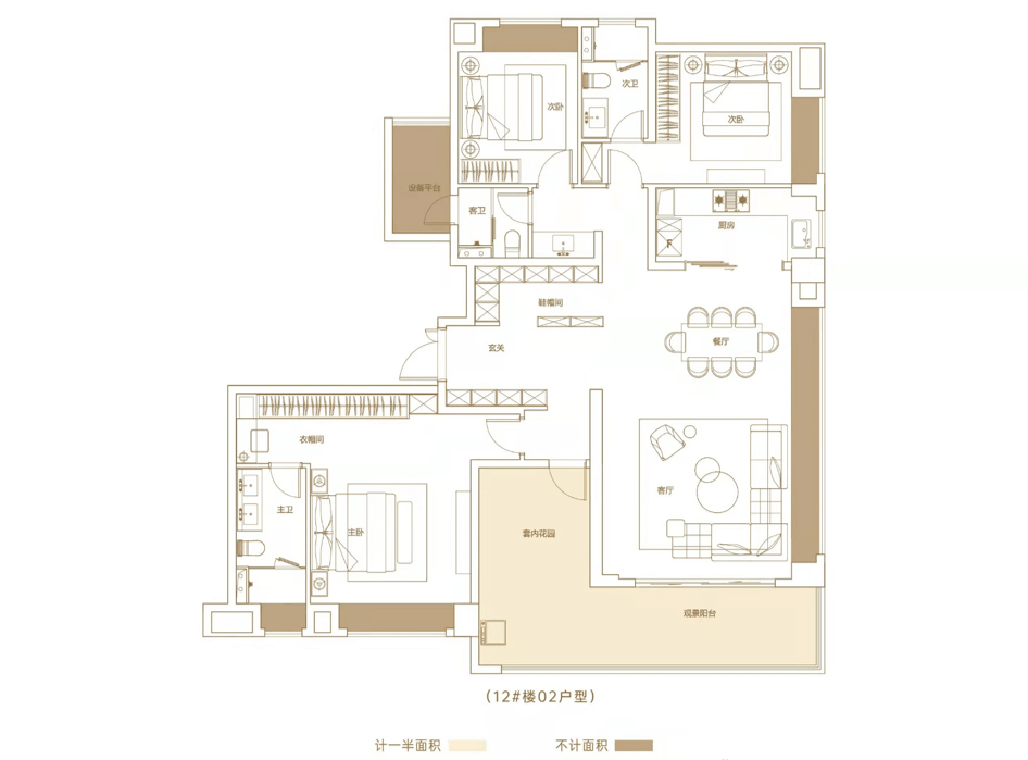 戶型越秀湘江星匯城在售約190249㎡三四房產品餐客廳雙面採光270廣角