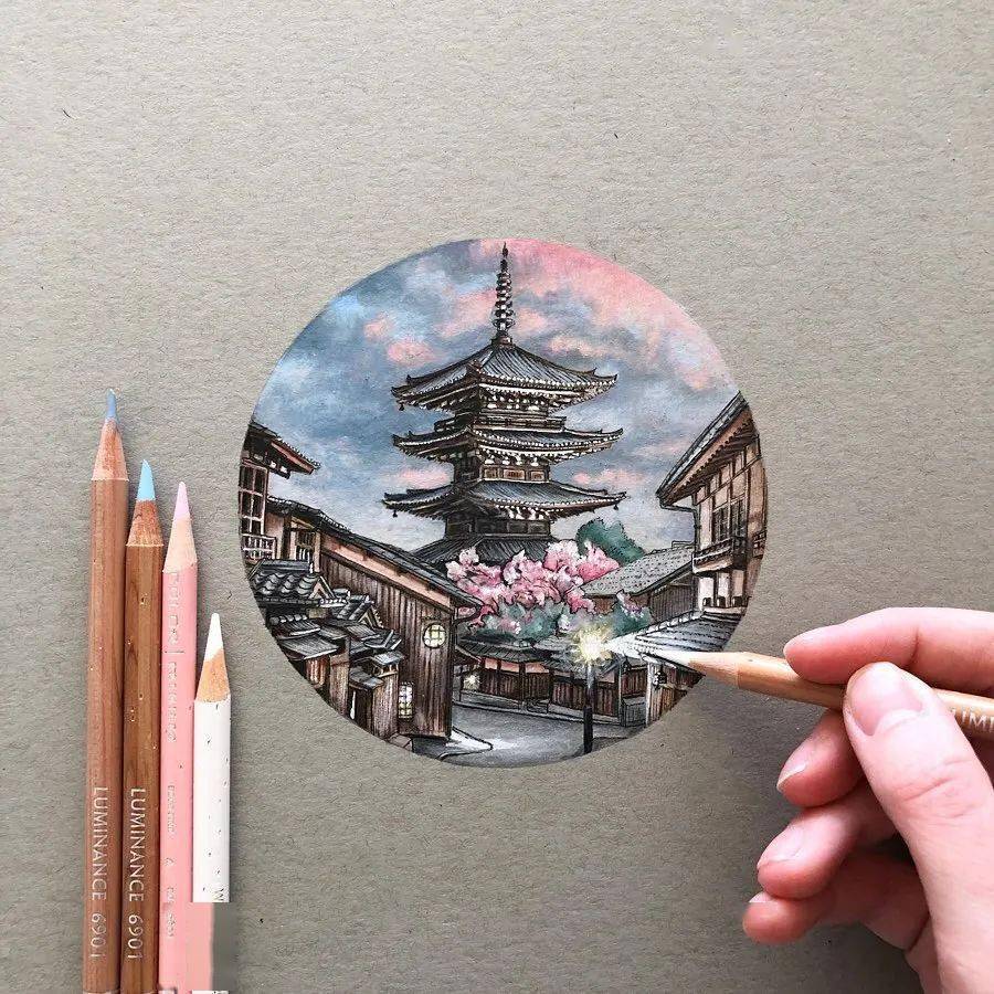 日本建筑彩铅画图片图片