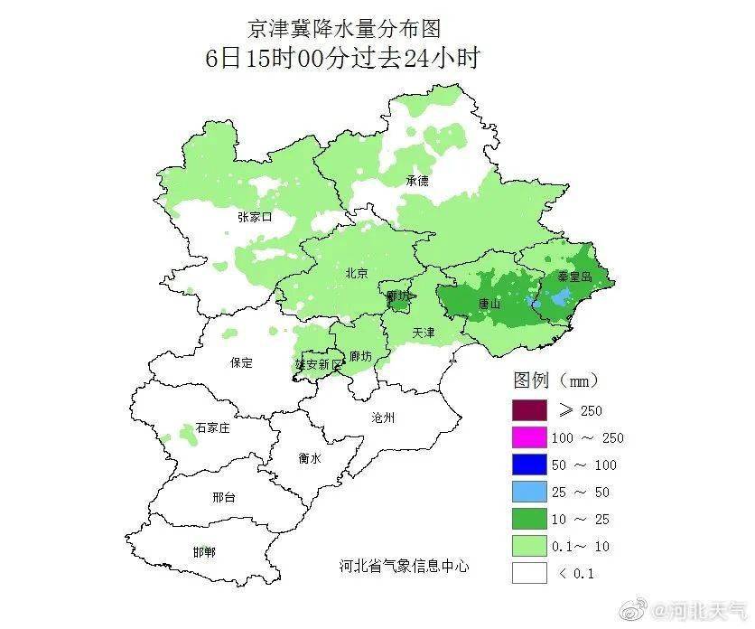 其中秦皇島的撫寧降水量最大,大雨站4個,小雨站26個,中雨站9個,北半部