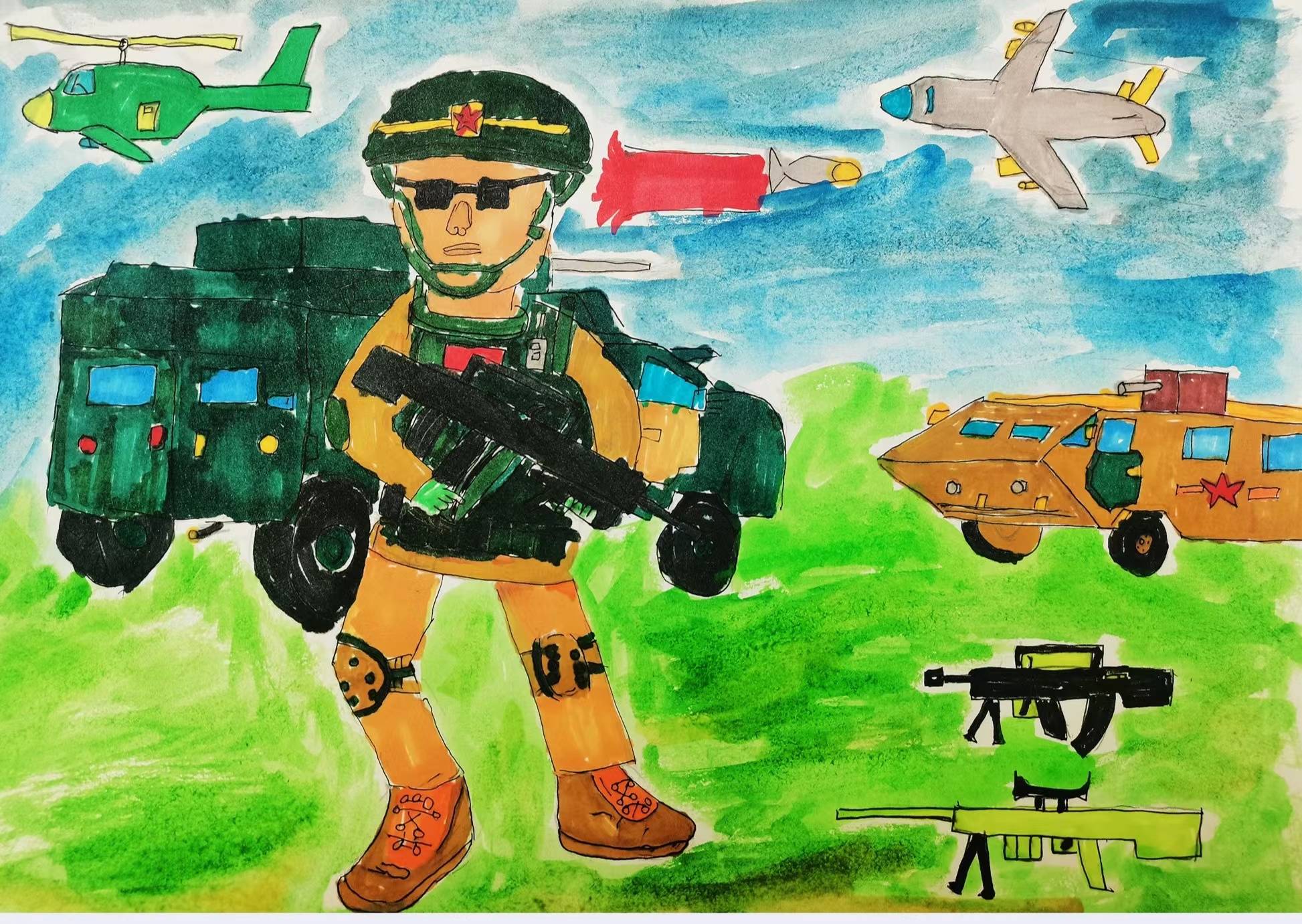 二年级武警绘画图片