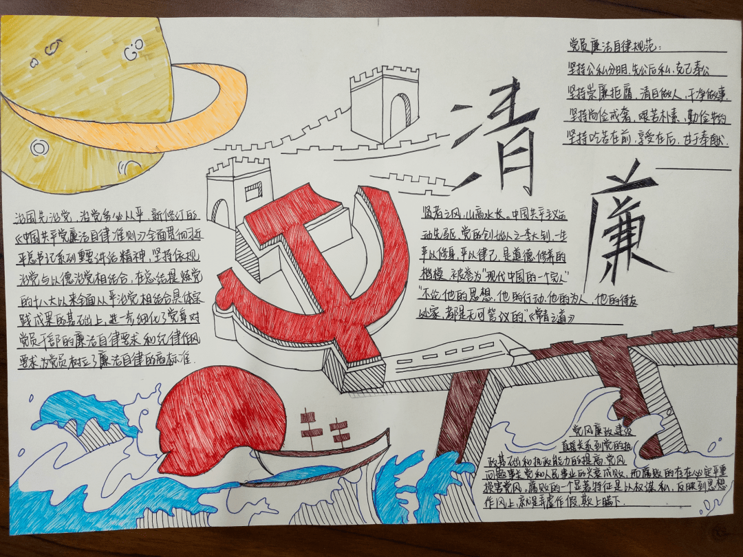 三峡大学第二十一届三峡之春中国电信大学生文化艺术节廉洁文化手抄报