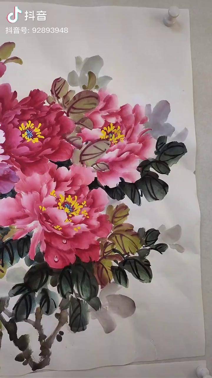 国画写意牡丹 花开富贵好运来 传承文化 四尺横幅_花开富贵_传承_牡丹