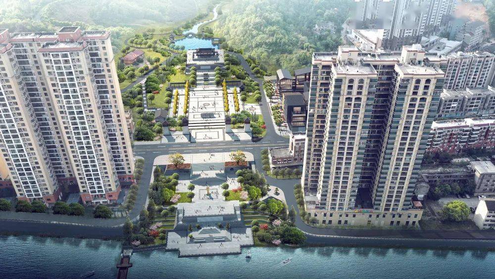 基地北靠溆浦县灵翠山公园 , 南近溆水,东临翠园华府居住小区,西靠
