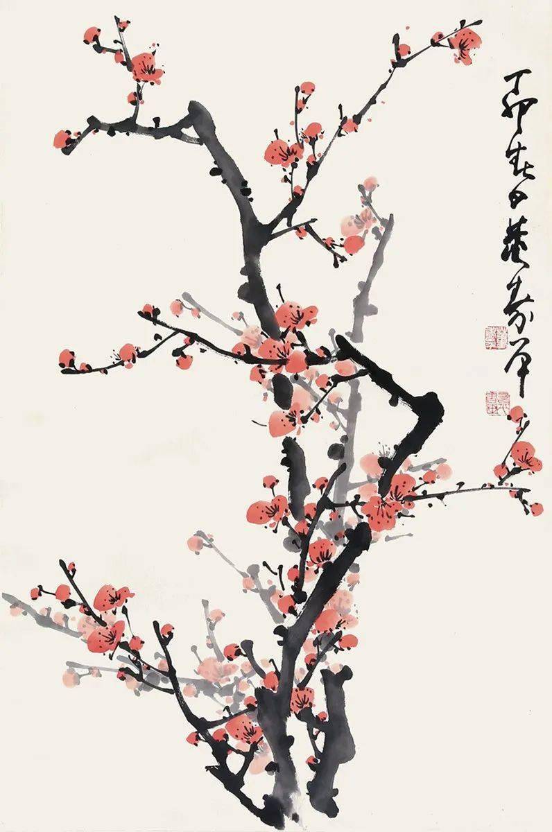 董寿平朱砂红梅东风第一枝