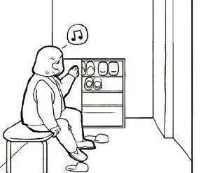 换鞋凳与鞋柜应临近布置(图片摘自《漫画老年家装》)换鞋凳下方可以