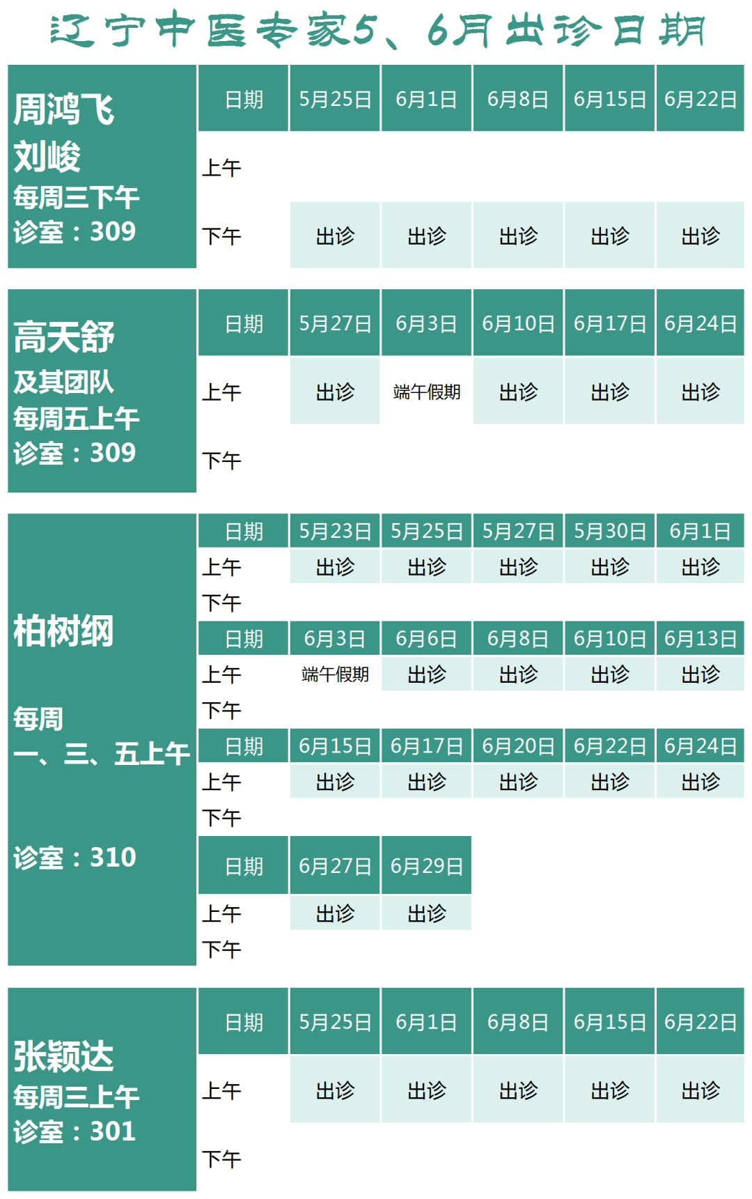 辽宁省名中医在我院出诊时间