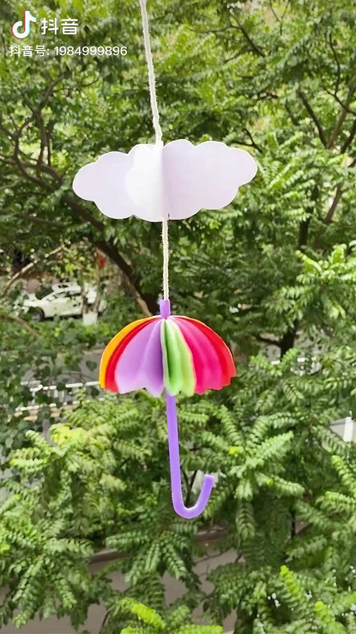吸管和卡纸制作的彩虹雨伞一学就会哦创意手工亲子手工折纸