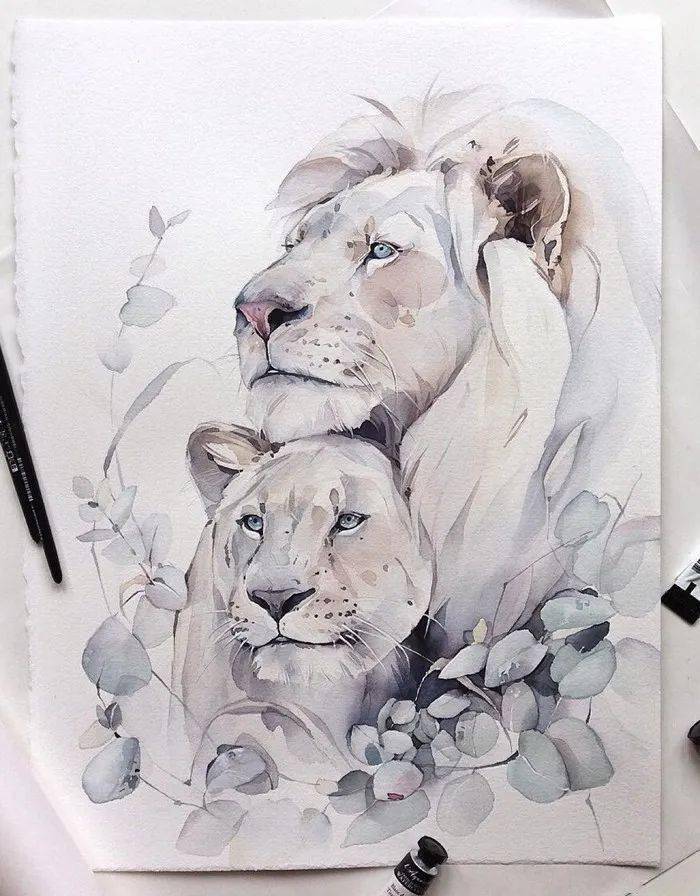 当动物遇到鲜花,一切都变得温柔起来~唯美的手绘花卉动物水彩欣赏