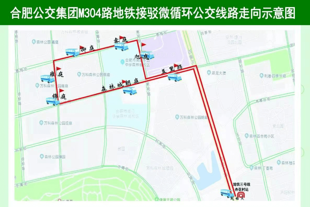 合肥公交集团m304路地铁接驳微循环公交线路走向示意图(来源:合肥公交