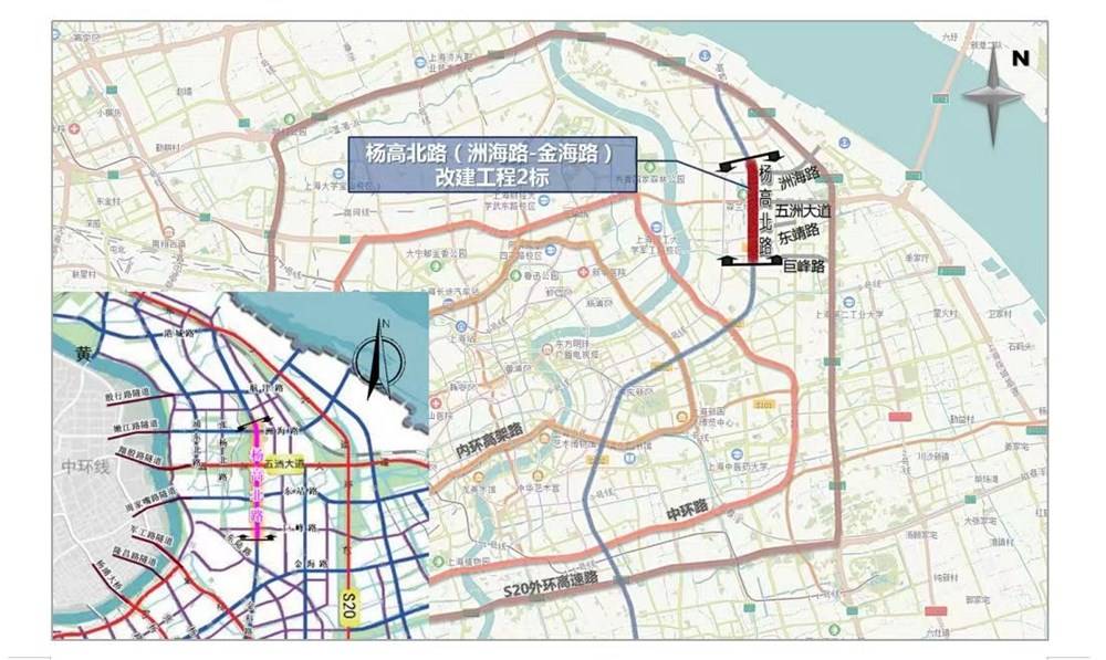 杨高北路(洲海路～金海路)改建工程实施范围北起洲海路北侧,南至金海