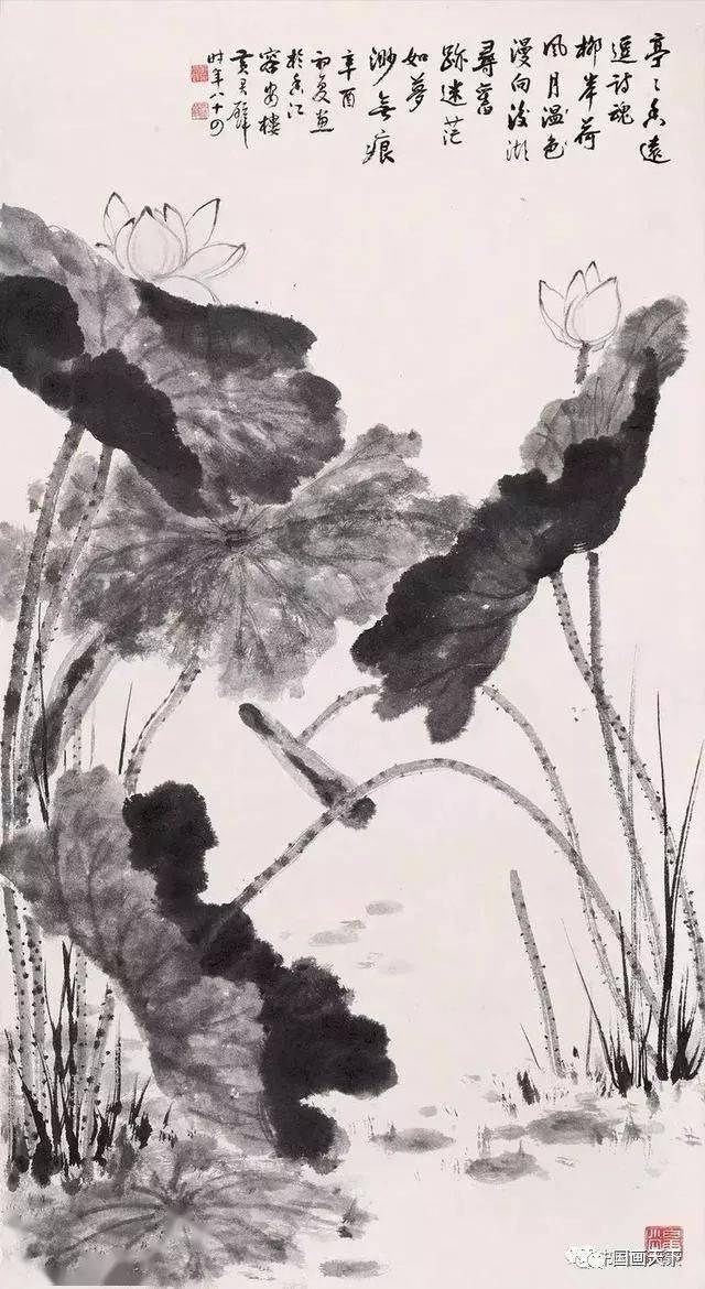 国画大师黄君璧画荷!_荷花_西方_书法