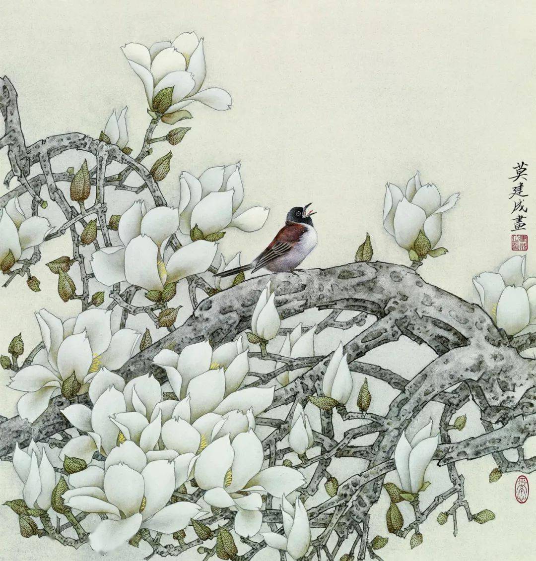 莫建成工笔花鸟作品欣赏太赞了