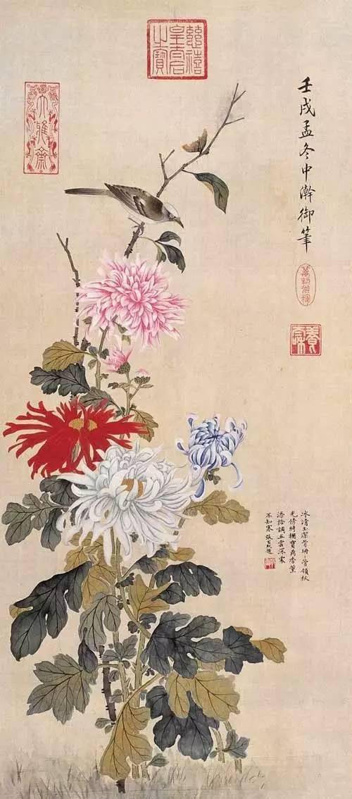 中国古美術・旧藏珍品・齐白石款・花卉画・宣紙・純手描き・掛軸・中堂畫・藍地装飾 中国古美術・旧藏珍品・齐白石款・花卉画・宣紙・純手描き・掛軸