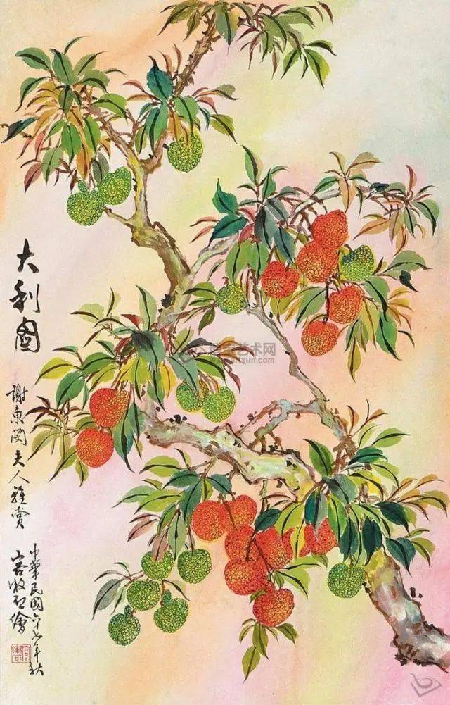 岭南画家容漱石画荔枝欣赏