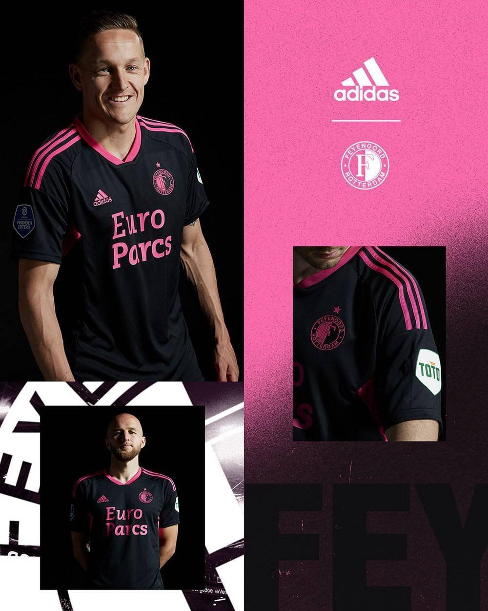 费耶诺德2022/23赛季第二客场球衣发布_粉红色_黑色_球员